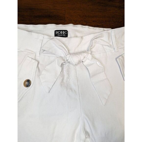SOHO Apparel Ltd. White Pants Off Side Front Pockets with Ties Belt Women's Size - Picture 4 of 6
